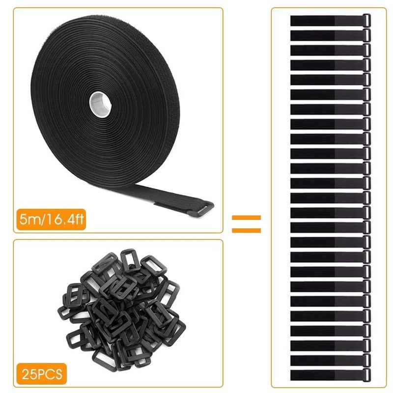 REDUCK شريط فيلكرو مع مشابك - 5 متر حزام تثبيت هوك وحلقة للخياطة وإدارة أسلاك الكابلات، أحزمة قماش نايلون مع 25 مشبك، طول قابل للقطع - Image 2