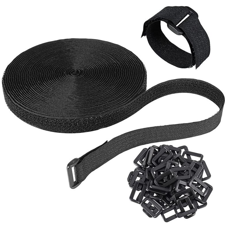 REDUCK شريط فيلكرو مع مشابك - 5 متر حزام تثبيت هوك وحلقة للخياطة وإدارة أسلاك الكابلات، أحزمة قماش نايلون مع 25 مشبك، طول قابل للقطع - Image 1