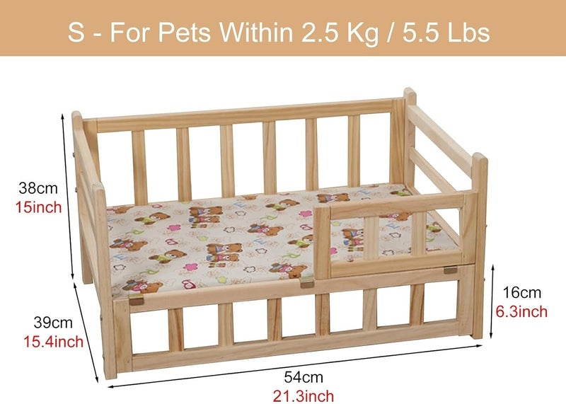 Wood Rustic Elevated Bed for Dogs Cats, Indoor Outdoor Training Camping Dog Kennel with Mattress ＆ Pillows, Comfortable Raised Pet Couch (Color : Style2, Size : S-54x39x38cm/21x15x15) (Style2 21.0" - Image 3