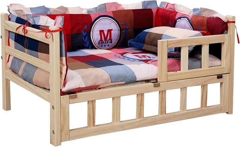 Wood Rustic Elevated Bed for Dogs Cats, Indoor Outdoor Training Camping Dog Kennel with Mattress ＆ Pillows, Comfortable Raised Pet Couch (Color : Style2, Size : S-54x39x38cm/21x15x15) (Style2 21.0" - Image 1