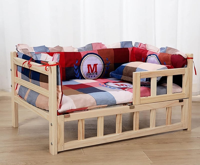 Wood Rustic Elevated Bed for Dogs Cats, Indoor Outdoor Training Camping Dog Kennel with Mattress ＆ Pillows, Comfortable Raised Pet Couch (Color : Style2, Size : S-54x39x38cm/21x15x15) (Style2 21.0" - Image 2