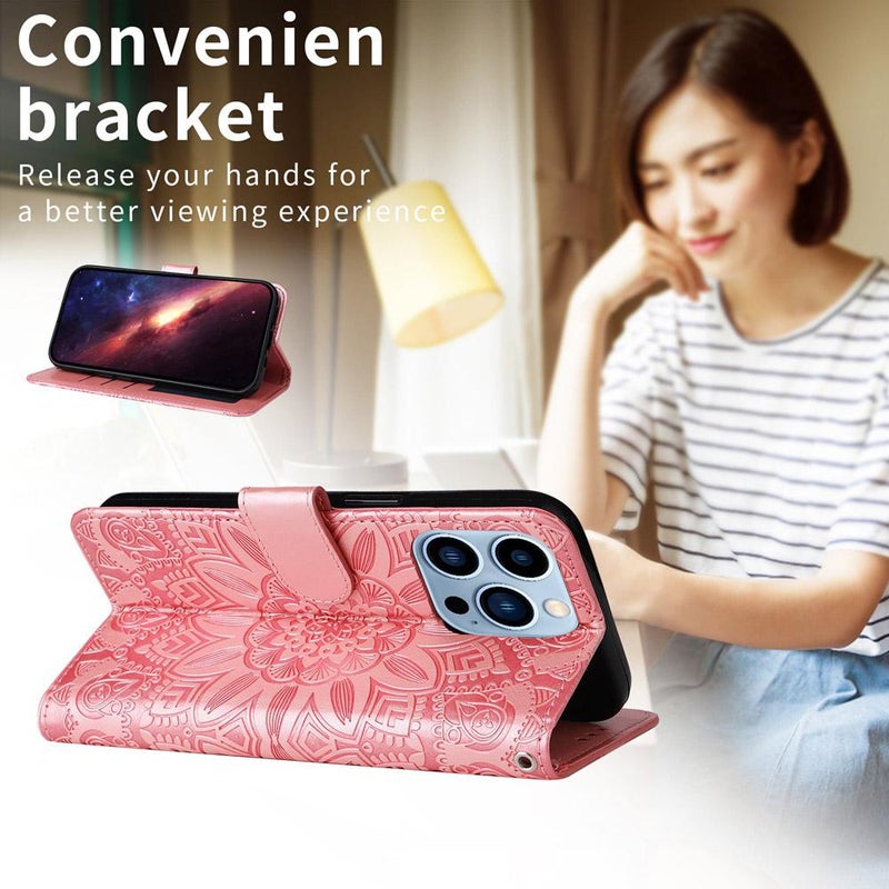 erorex For Tecno Pova 7 5G Embossed Sunflower Leather Phone Case(Pink) - Image 4