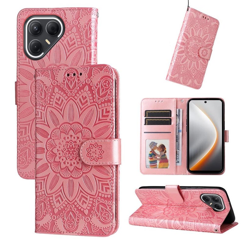 erorex For Tecno Pova 7 5G Embossed Sunflower Leather Phone Case(Pink) - Image 1