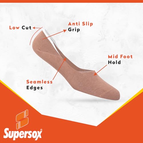 Supersox No Show Socks for Women, Made With Breathable, Anti Odour & Moisture Absorbent Combed Cotton with Silicon Anti Slip Grip (Pack of 5) (Nut Brown) - Image 3
