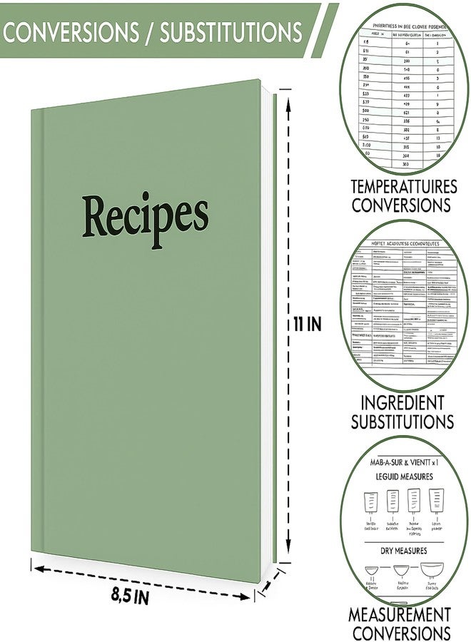 كتاب وصفات WIDBI لكتابة وصفاتك الخاصة - سعة 100 وصفة - 8.5 × 11 بوصة - غلاف مسطح - جداول تحويل واستبدال - ورق 120 جرامًا للمتر المربع - غلاف مقاوم للماء والبقع - Image 4