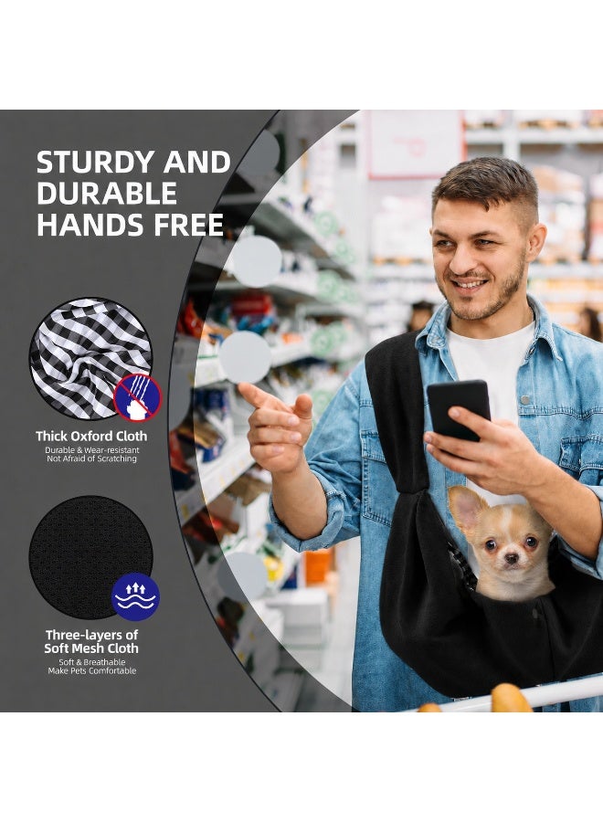 حقيبة حمل كتف للحيوانات الأليفة بتصميم قابل للعكس مع جيب تخزين، حمالة بدون استخدام اليدين مع حزام أمان للكلاب الصغيرة والجراء والقطط، أسود - Image 5