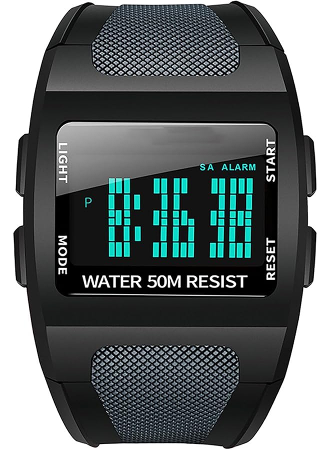 ساعة رياضية رقمية مربعة للرجال - كرونوغراف متعدد الوظائف مع شاشة LED، تصميم مقاوم للماء وميزات خارجية - Image 1