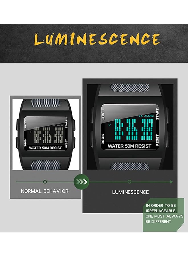 ساعة رياضية رقمية مربعة للرجال - كرونوغراف متعدد الوظائف مع شاشة LED، تصميم مقاوم للماء وميزات خارجية - Image 4