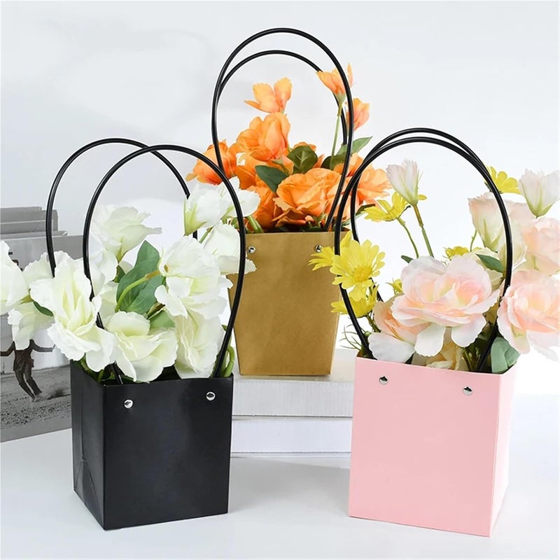 Gonehyu Kraft Paper Flower Gift Bags 5pcs Portable Flower Box Paper Handy Gift Bag With Handhold Wedding Rose Party Candy Cake Packaging for Birthday(Color10) - Image 4