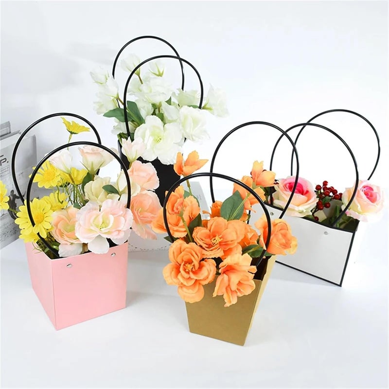 Gonehyu Kraft Paper Flower Gift Bags 5pcs Portable Flower Box Paper Handy Gift Bag With Handhold Wedding Rose Party Candy Cake Packaging for Birthday(Color10) - Image 5