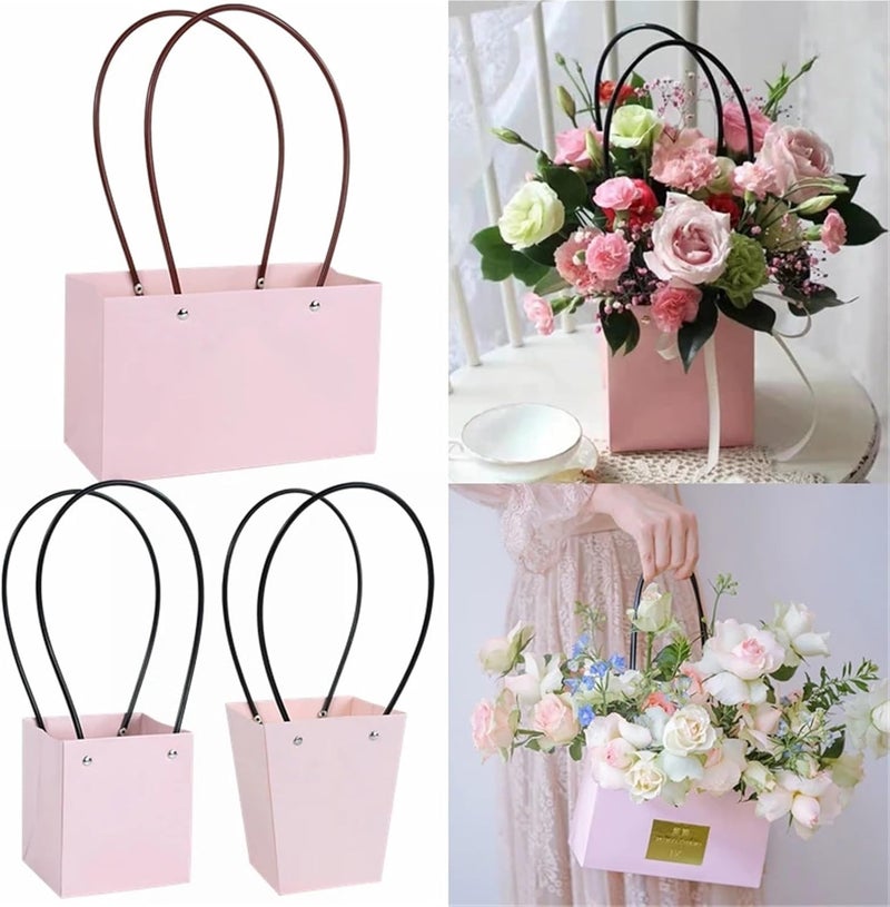Gonehyu Kraft Paper Flower Gift Bags 5pcs Portable Flower Box Paper Handy Gift Bag With Handhold Wedding Rose Party Candy Cake Packaging for Birthday(Color10) - Image 3