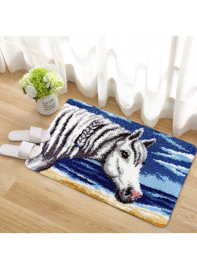 Embroidered rectangular mat, knitted door mat, carpet embroidery, entry door mat, hand embroidery DIY