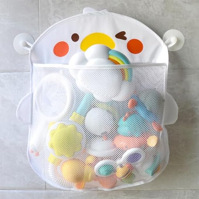 BATH TOY ORGANIZER FOR SHOWER, HANGING MESH BATHTUB TOY HOLDER ALLOWS BABY BATHTUB TOYS TO DRY FASTER, BATHROOM TOY ORGANIZER(WHITE DUCK) - Image 4