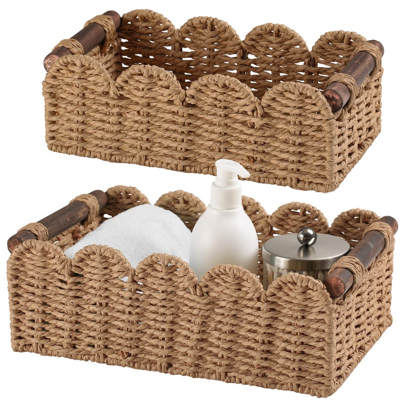 DUO ER Storage Basket Wicker Baskets for Organizing Toilet Paper Storage Basket for Toilet Tank Top,Cream - Image 1