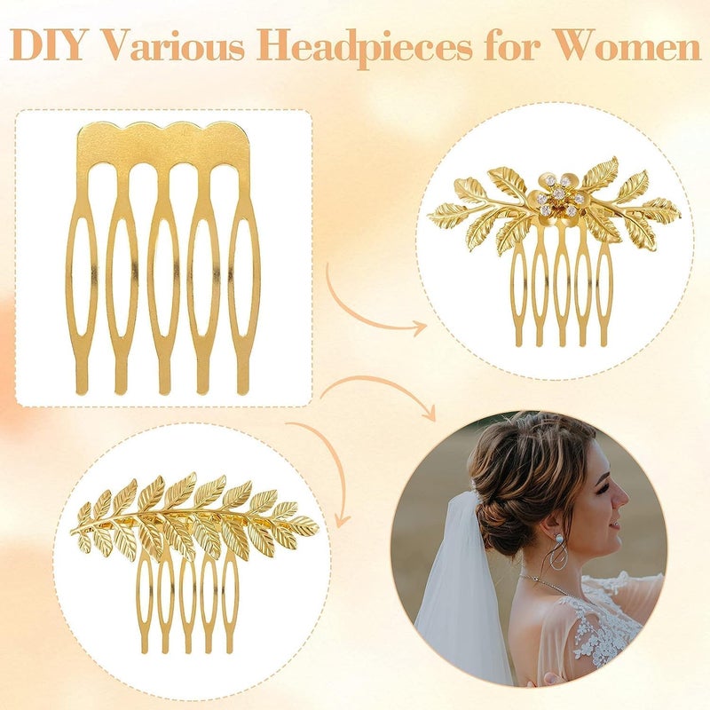 CLENEA 45PCS 5 Teeth Hair Side Combs, Metal Wire Wedding Veil Twist French Vintage Hair Clips Pins Accessories for Women Girls Decorative Jewelry Making DIY Crafts(Gold Silver Brown) - Image 3
