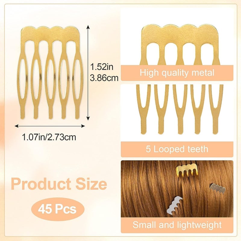 CLENEA 45PCS 5 Teeth Hair Side Combs, Metal Wire Wedding Veil Twist French Vintage Hair Clips Pins Accessories for Women Girls Decorative Jewelry Making DIY Crafts(Gold Silver Brown) - Image 2