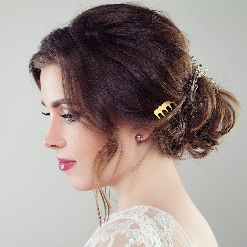 CLENEA 45PCS 5 Teeth Hair Side Combs, Metal Wire Wedding Veil Twist French Vintage Hair Clips Pins Accessories for Women Girls Decorative Jewelry Making DIY Crafts(Gold Silver Brown) - Image 4