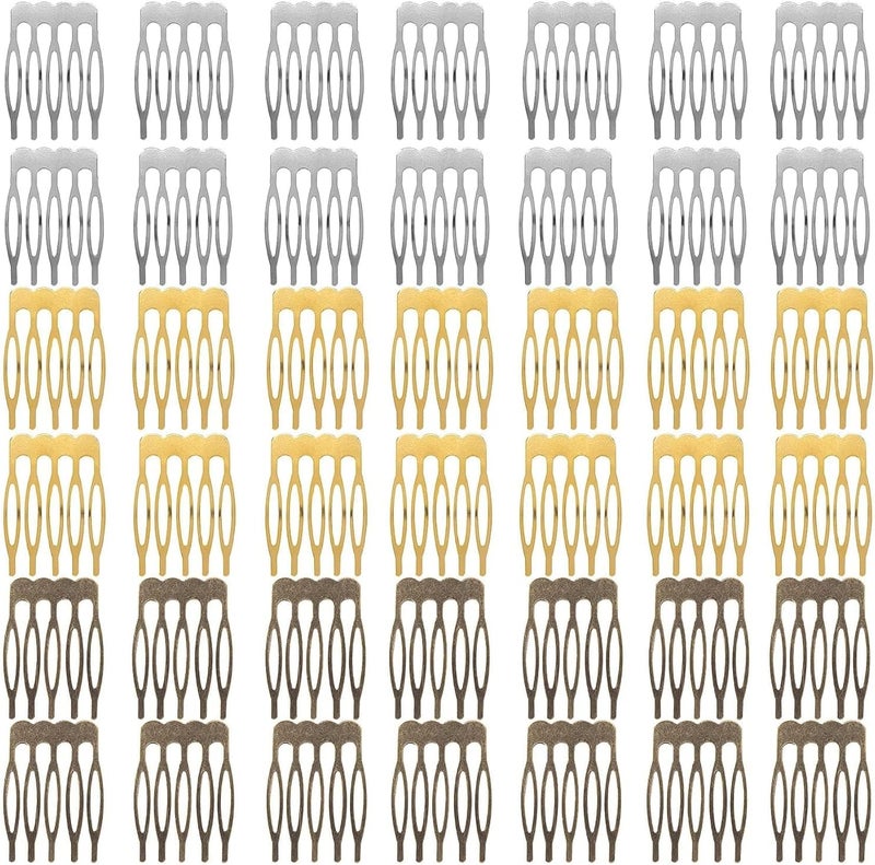 CLENEA 45PCS 5 Teeth Hair Side Combs, Metal Wire Wedding Veil Twist French Vintage Hair Clips Pins Accessories for Women Girls Decorative Jewelry Making DIY Crafts(Gold Silver Brown) - Image 1