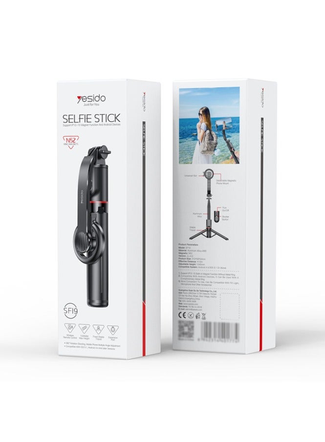 Yesido SF19 360 Free Adjustment Aluminum Alloy Multi-purpose Magnetic Tripod Leg Selfie Stick Black  - Image 4