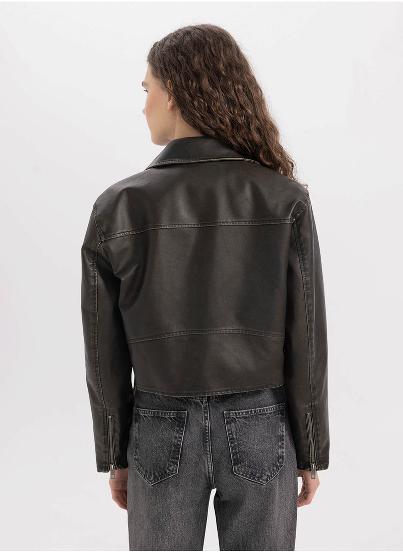 Water-Repellent Oversized Fit Zippered Short Belted Faux Leather Jacket - pzsku/ZE2C844858682B7D568A6Z/45/_/1729508450/9fb03e88-afb9-4e9c-ab46-22703ef3e61c