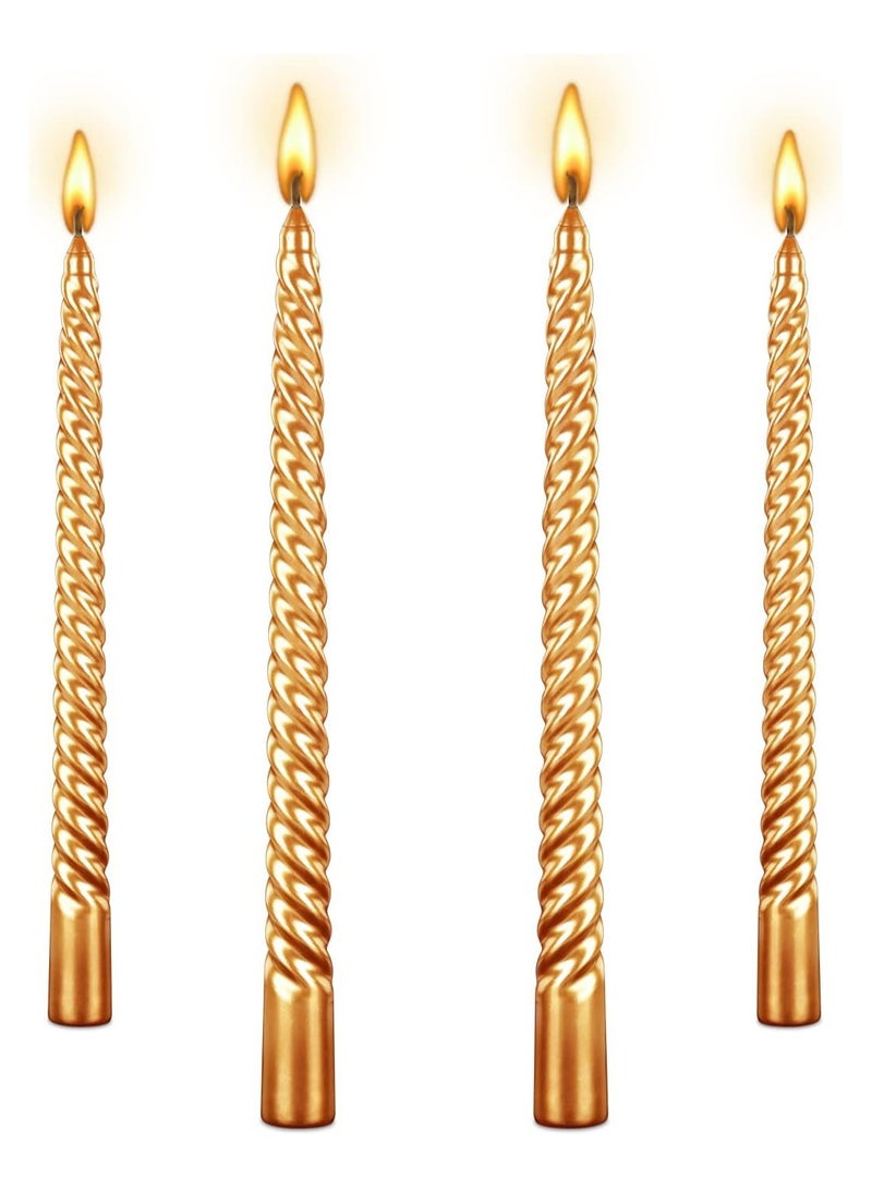 10 Inch Taper Spiral Candle Set of 4Tapered Candle, 8 hrs,Smokeless,Long Candle,Tall Candlesticks, Home Dinner, Party, Wedding, Halloween, Christmas (4, Golden, 25cm) - Image 2