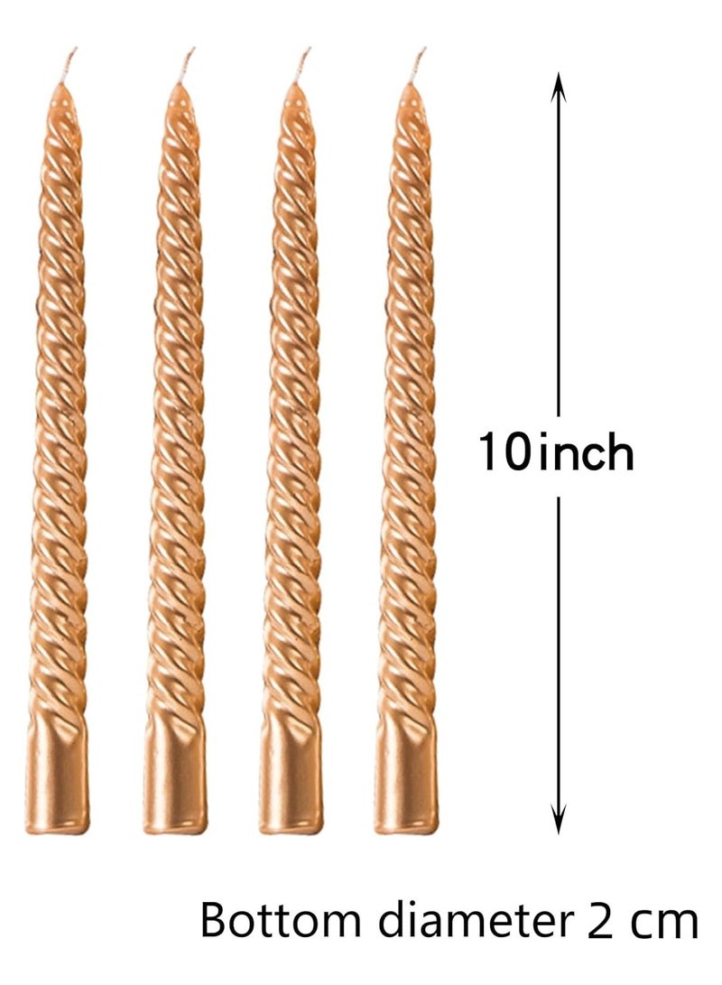 10 Inch Taper Spiral Candle Set of 4Tapered Candle, 8 hrs,Smokeless,Long Candle,Tall Candlesticks, Home Dinner, Party, Wedding, Halloween, Christmas (4, Golden, 25cm) - Image 3