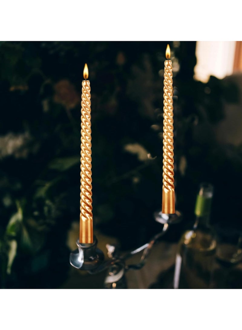 10 Inch Taper Spiral Candle Set of 4Tapered Candle, 8 hrs,Smokeless,Long Candle,Tall Candlesticks, Home Dinner, Party, Wedding, Halloween, Christmas (4, Golden, 25cm) - Image 4