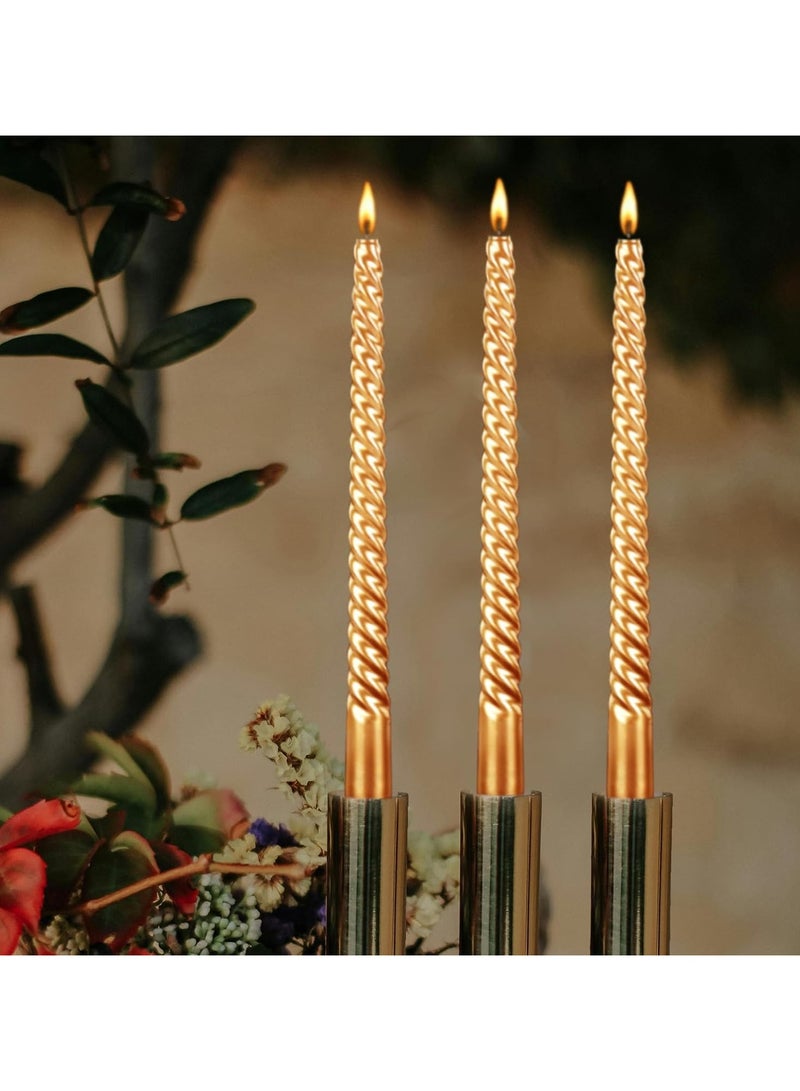 10 Inch Taper Spiral Candle Set of 4Tapered Candle, 8 hrs,Smokeless,Long Candle,Tall Candlesticks, Home Dinner, Party, Wedding, Halloween, Christmas (4, Golden, 25cm) - Image 5