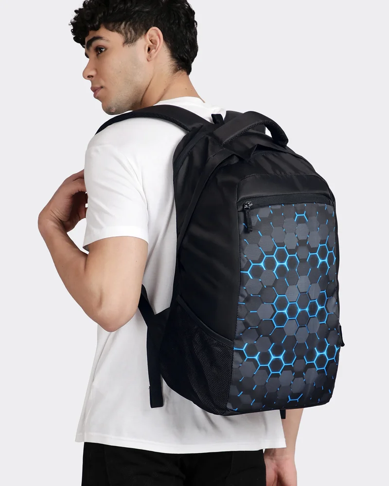 bewakoof Unisex Black Honey Block Printed Laptop Backpack