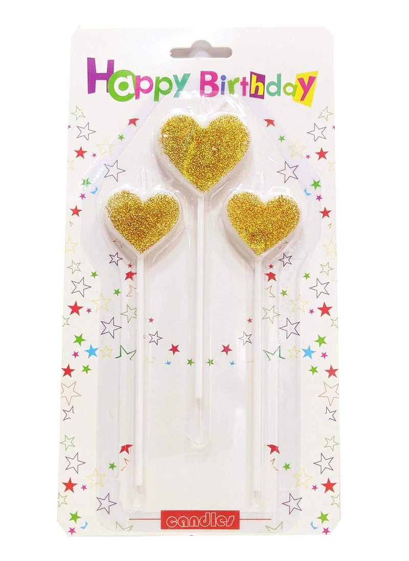 Lazybeee Lazybeee Metallic Heart Shape Cake Candles Birthday Cake Topper with Holder for Cupcake Wedding Golden Glitter Heart Shape Candles  - Image 1