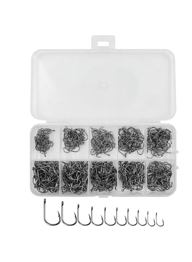 OASIS-TH 500-Piece Premium Fishhooks High Carbon Steel Fishing Hooks with 10 Sizes, Strong Sharp Fish Hook with Barbs, Portable Plastic Box, for Freshwater Seawater - Image 1