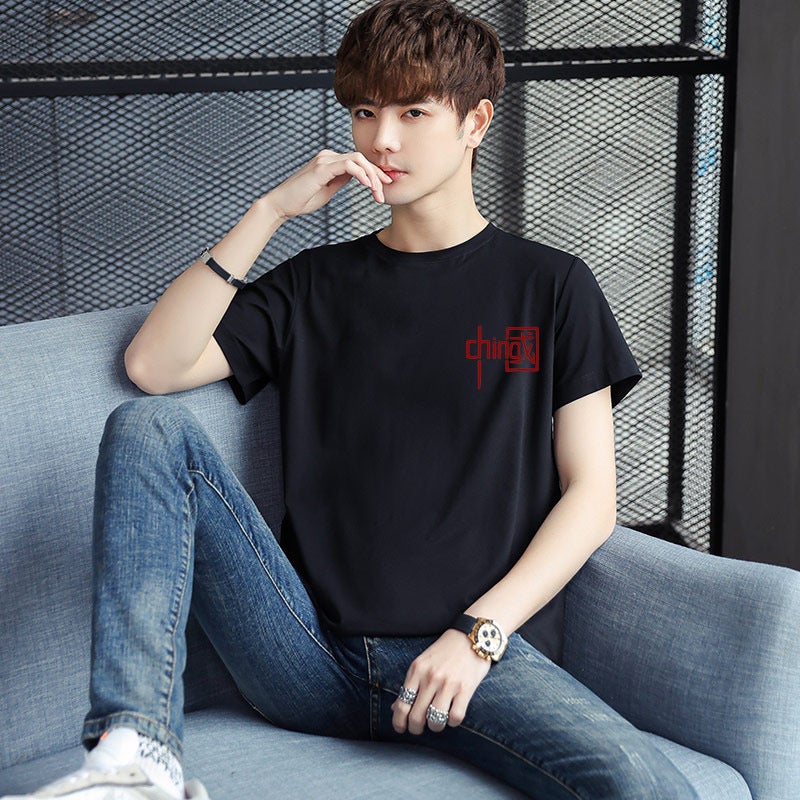 Chinese Style T-Shirt Men'S Short-Sleeved Summer White Pure Cotton Hong Kong Style Loose T-Shirt Ins Trendy National Trendy Men'S Wear - Image 1