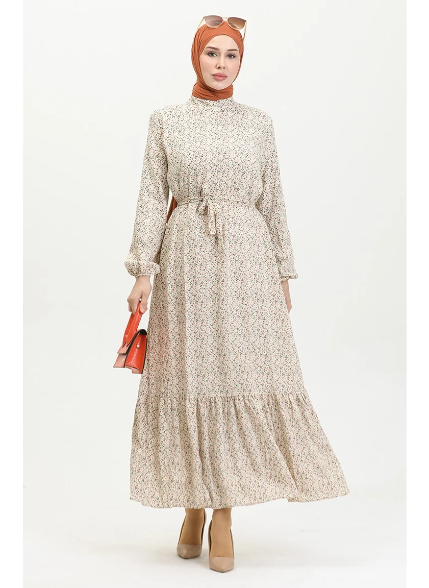 Sefa Merve Patterned Viscose Dress 81867-02 Mink