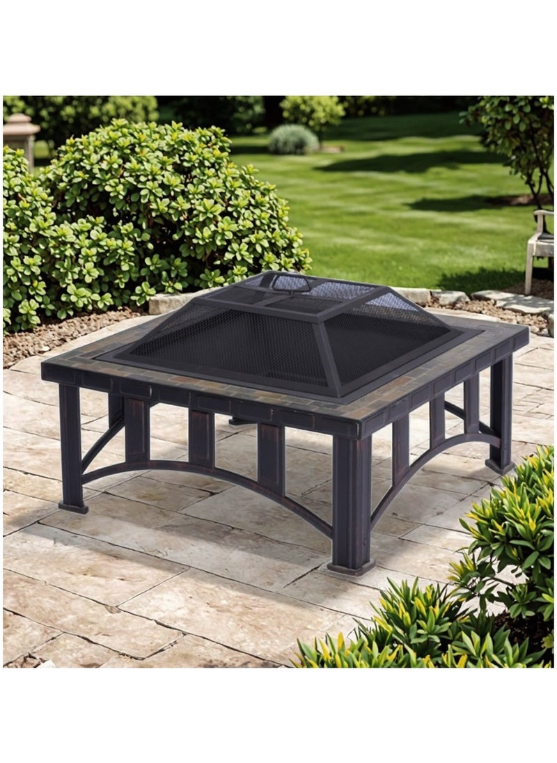 Albawadi Garden Fire Pit Charcoal BBQ Table Outdoor Wood Burning Heater Square Stove  - Image 1