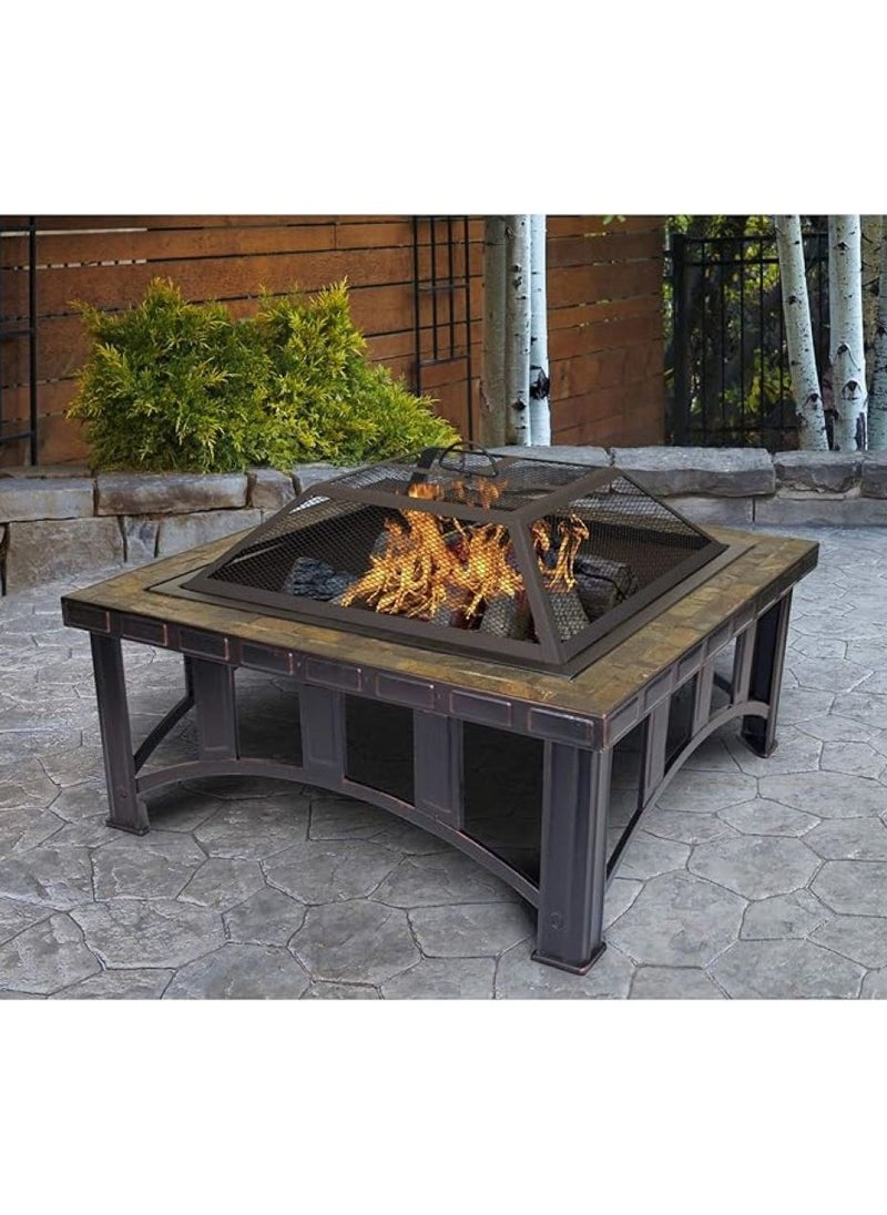 Albawadi Garden Fire Pit Charcoal BBQ Table Outdoor Wood Burning Heater Square Stove  - Image 4