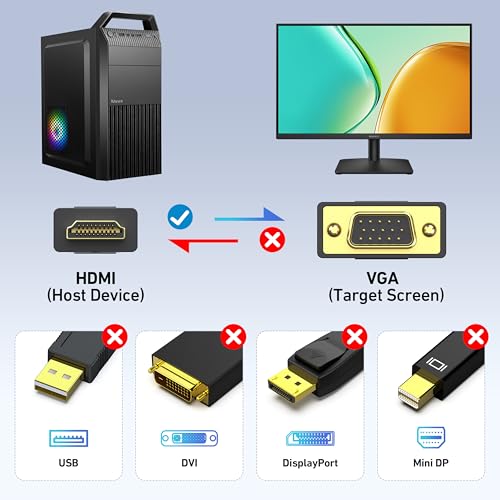 BENFEI HDMI to VGA 6 Feet Cable, Uni-Directional HDMI Computer to VGA Monitor Cable (Male to Male) Compatible for Computer, Desktop, Laptop, PC, Monitor, Projector, HDTV, Roku, Xbox - Image 5