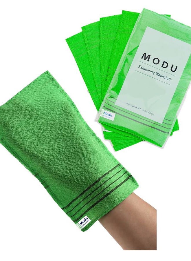 MODU 5 Pcs Korean Exfoliating Mitt Bath Washcloth 9.1 X 6 in-Asian Italy Towel (Large 5 Pcs Green) - Image 1