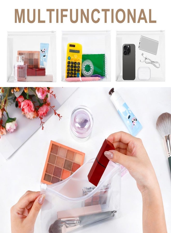 Cabaubl 50 Pcs Mini Clear Makeup Bag,Plastic Waterproof Cosmetic Organizer Bags,Small Clear Zipper Pouch Travel Bag,Organizer Pouches with Zipper for Travel Toiletry (7.9x5.9x 1.97 Inch) - Image 4