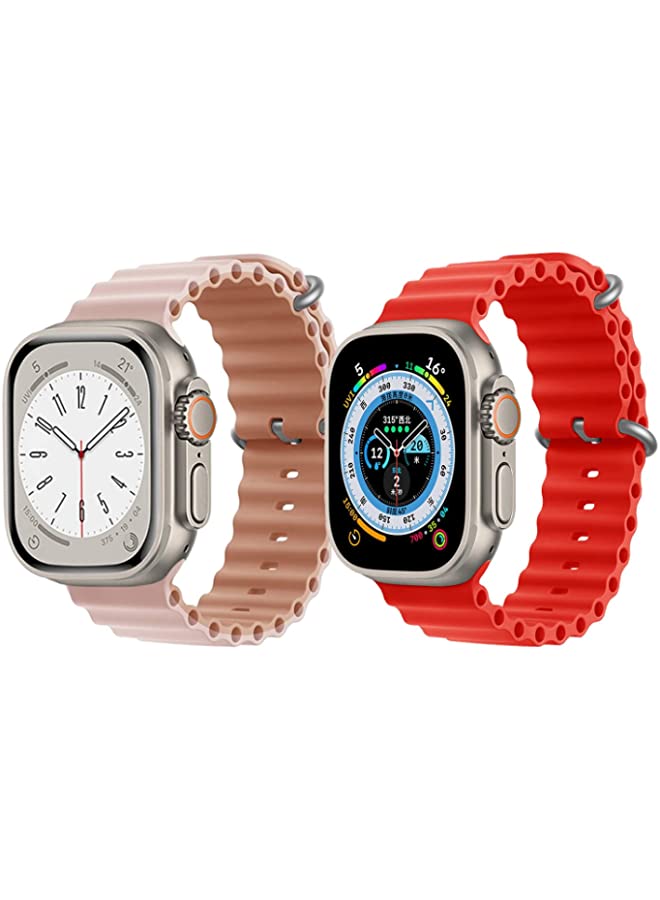 IAF Silicone Ocean Band Strap for Apple Watch Ultra 8 49mm Off White Single Color Strap with Orange/Blue Double Line Strap Set of 2