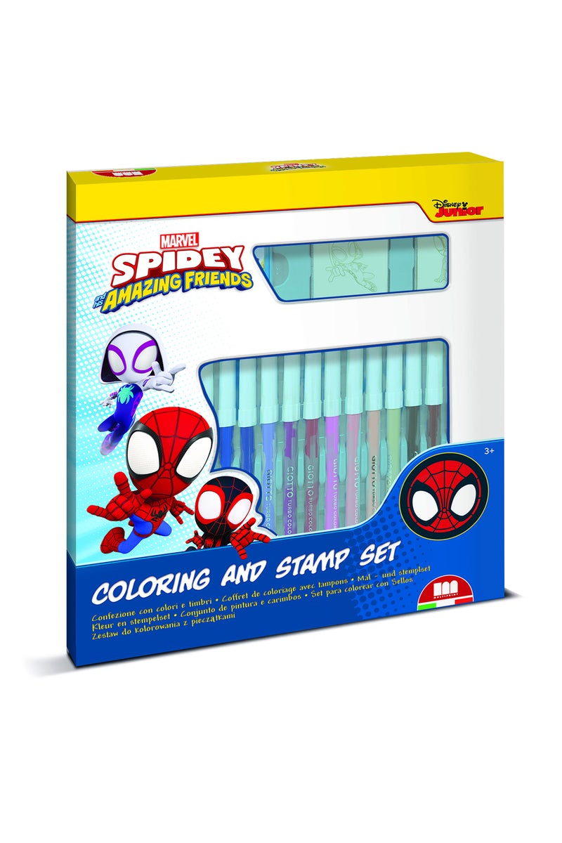 Multiprint Spidey & Friends 18 Felt Tip Pens – Includes 2 Stamps & 1 Ink Pad – Washable Colors – Cardboard Pack – Made in Italy - Image 1