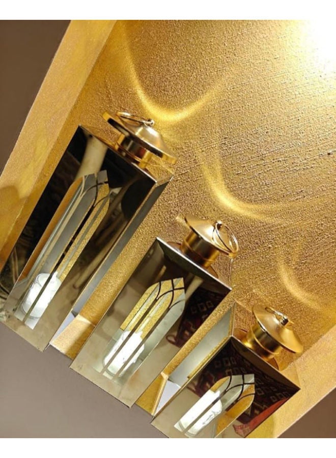 طقم فوانيس معدنية فاخرة 3 قطع – 35×10، 30×10، 20×10 سم لرمضان - Image 3