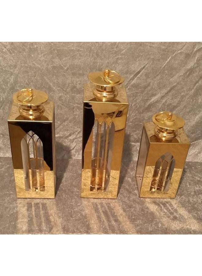 طقم فوانيس معدنية فاخرة 3 قطع – 35×10، 30×10، 20×10 سم لرمضان - Image 4