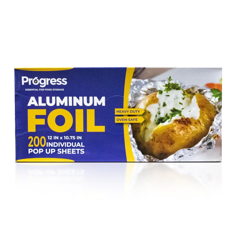Progress PopUp Aluminum Foil Wrap Sheets 12 x 10 34 Silver 200 per Box  Nonstick Heavy Duty aluminum foil sheets for Restaurants Delis  Catering 12 x 10 34 200