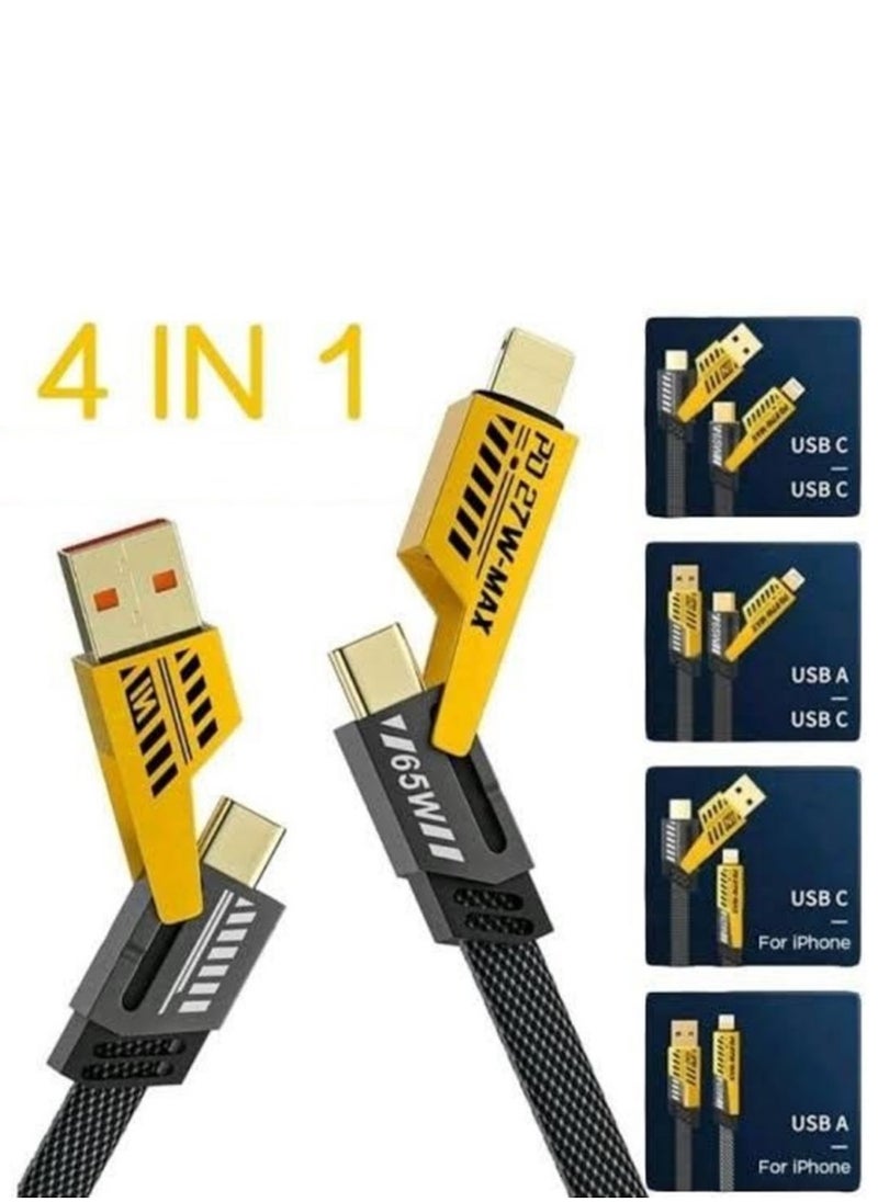 Generic - 4 in 1 Cable Supports Fast Data Transfer Fast Turbo USB Multi-use Charging Cable: Fast with A/C to 65W Type + 27 PD Nylon Braided with Multiple Ports Compatible with iPhone, Android, Samsung Galaxy with Velcro Lock - Lightning Type C Cable Fast Charging 4 in 1 65W Charger Wire to Multi Type / A Port for iPhone iPad Samsung - Fast Charging Cable Compatible with iPhone 15 Pro Max, iPhone 14 Pro Max, Samsung Galaxy S24 Ultra, Oppo, Realme, Xiaomi and Infinix - Compatible with Models A16,A24,A25,A72,A55,A35 Note Categories - Multi Cable Type C to Type C - Type C to Lightning - Type C to Type A - Lightning to Type A - Supports Transferring Files, Photos and Data from One Phone to Another Type C to Type C (Multiple Colors ) - Image 1