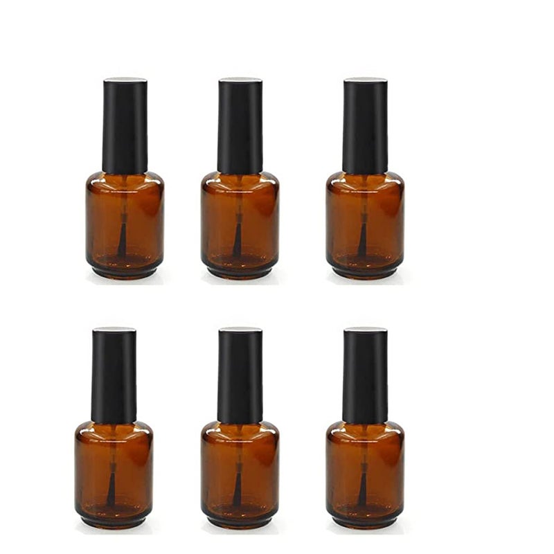 Lokusel 6 PCS 15ml Empty Glass Nail Polish BottlesBrown Refillable Nail Polish Bottles Containers with Brush Cap for Nail Art