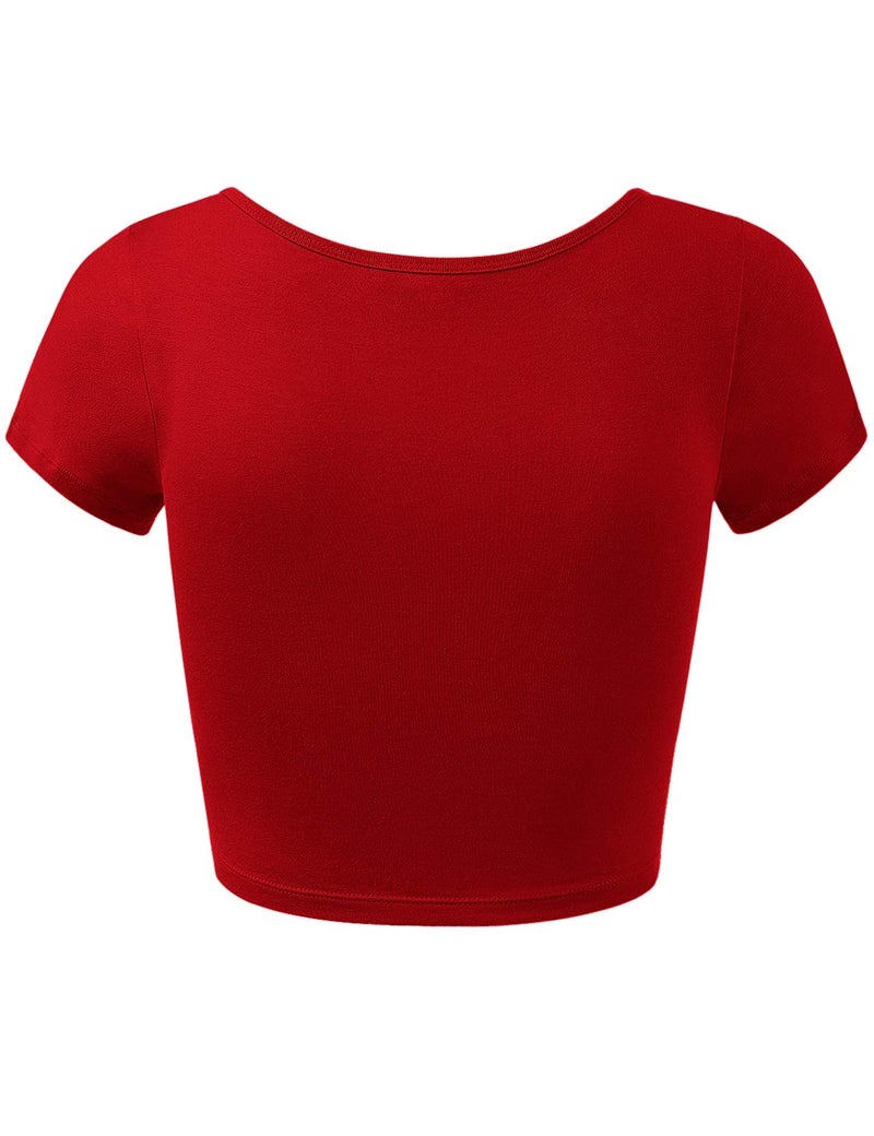 HATOPANTS Women's Cotton Basic Scoop Neck Crop Tops Short Sleeve Tops RED S - Image 3