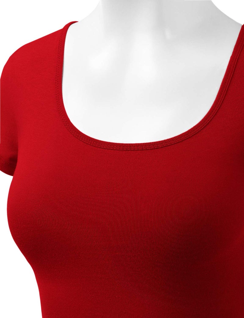 HATOPANTS Women's Cotton Basic Scoop Neck Crop Tops Short Sleeve Tops RED S - Image 5