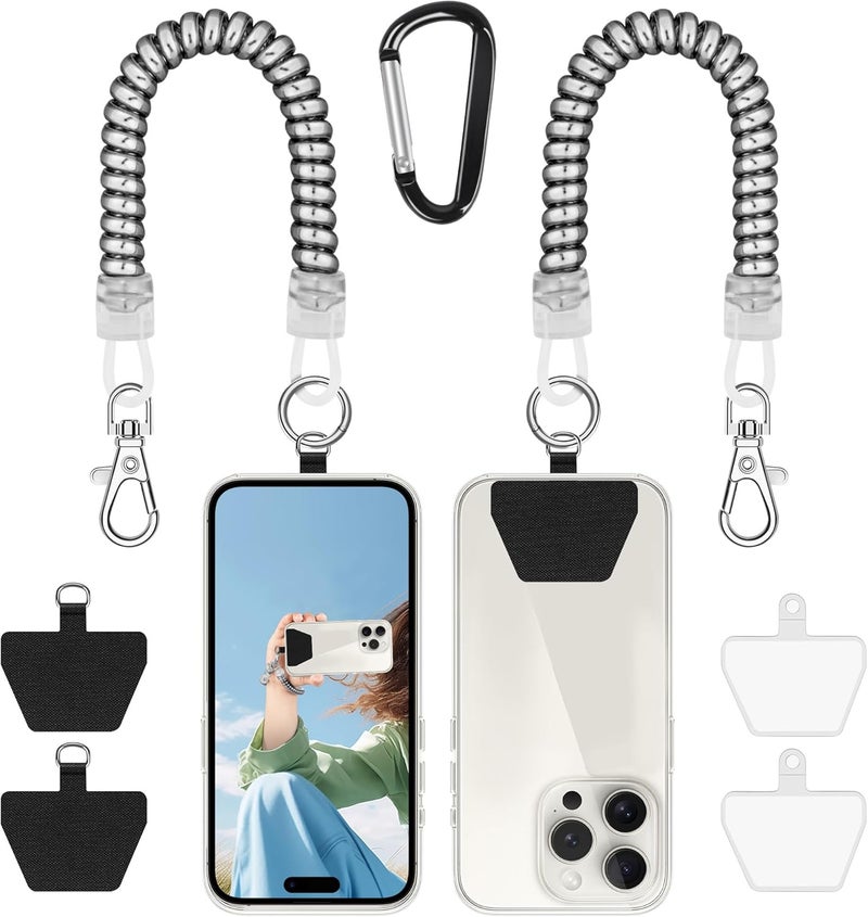 Doormoon 2* Phone Lanyard Tether with 4* Patch, iPhone Lanyard Anti Theft Phone Strap for Outdoor Hiking Climbing, Silver - Image 1