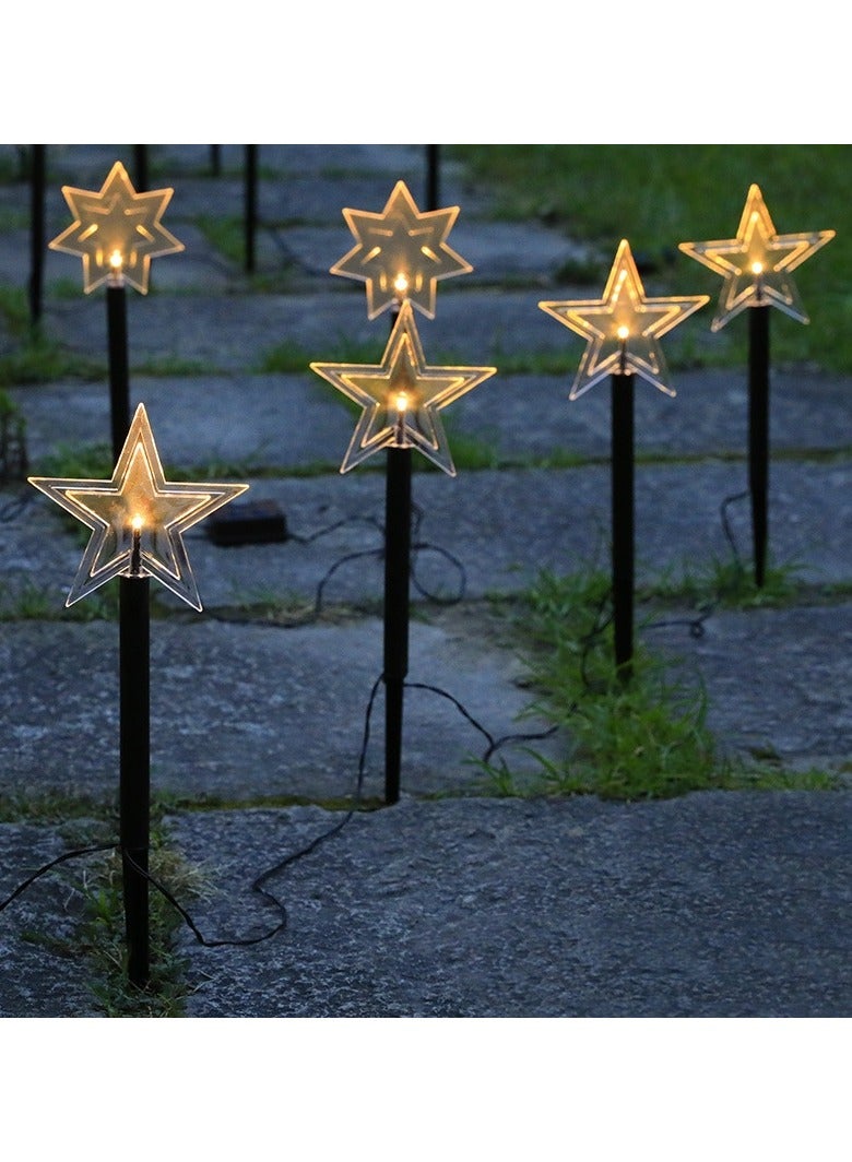 مصابيح ممرات تعمل بالطاقة الشمسية، مقاومة للماء في الهواء الطلق، مصابيح ممرات على شكل نجمة بيضاء دافئة، عبوة من 5 مصابيح للمناظر الطبيعية الخارجية للحديقة والفناء والديكورات المهرجانية - Image 2