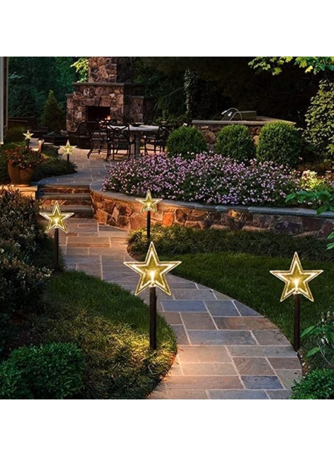 مصابيح ممرات تعمل بالطاقة الشمسية، مقاومة للماء في الهواء الطلق، مصابيح ممرات على شكل نجمة بيضاء دافئة، عبوة من 5 مصابيح للمناظر الطبيعية الخارجية للحديقة والفناء والديكورات المهرجانية - Image 4